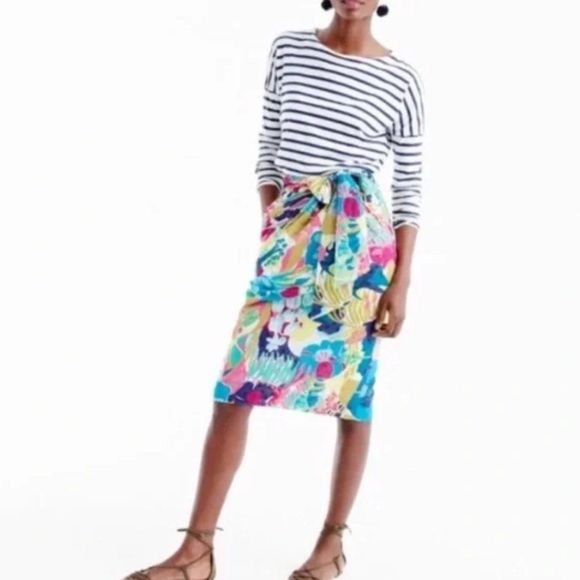NWOT J.Crew Vibrant Floral Tie Waist Skirt - Picture 8 of 13